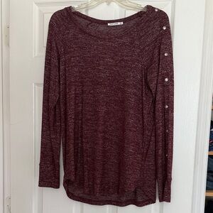 Pink Clover Burgundy Long Sleeve Tee with Shoulder Buttons